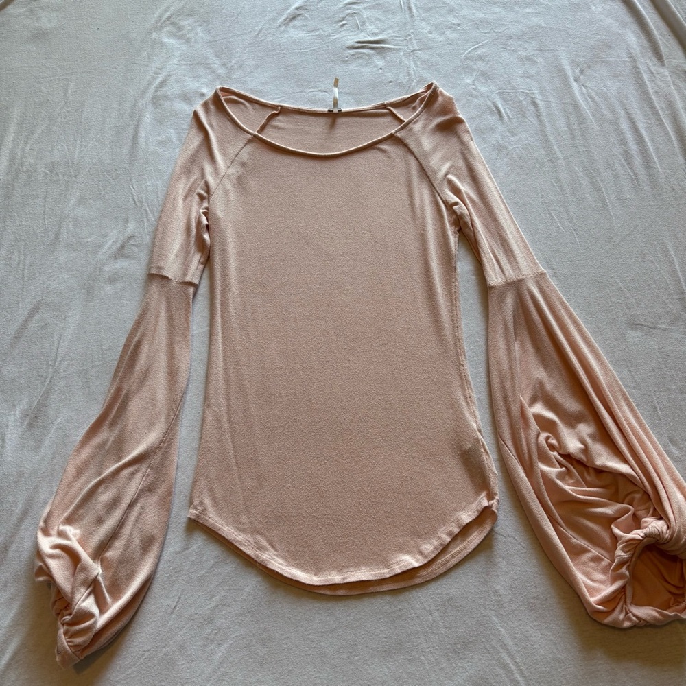 Free People Blush Pink Bell Sleeve Blouse - Size M
